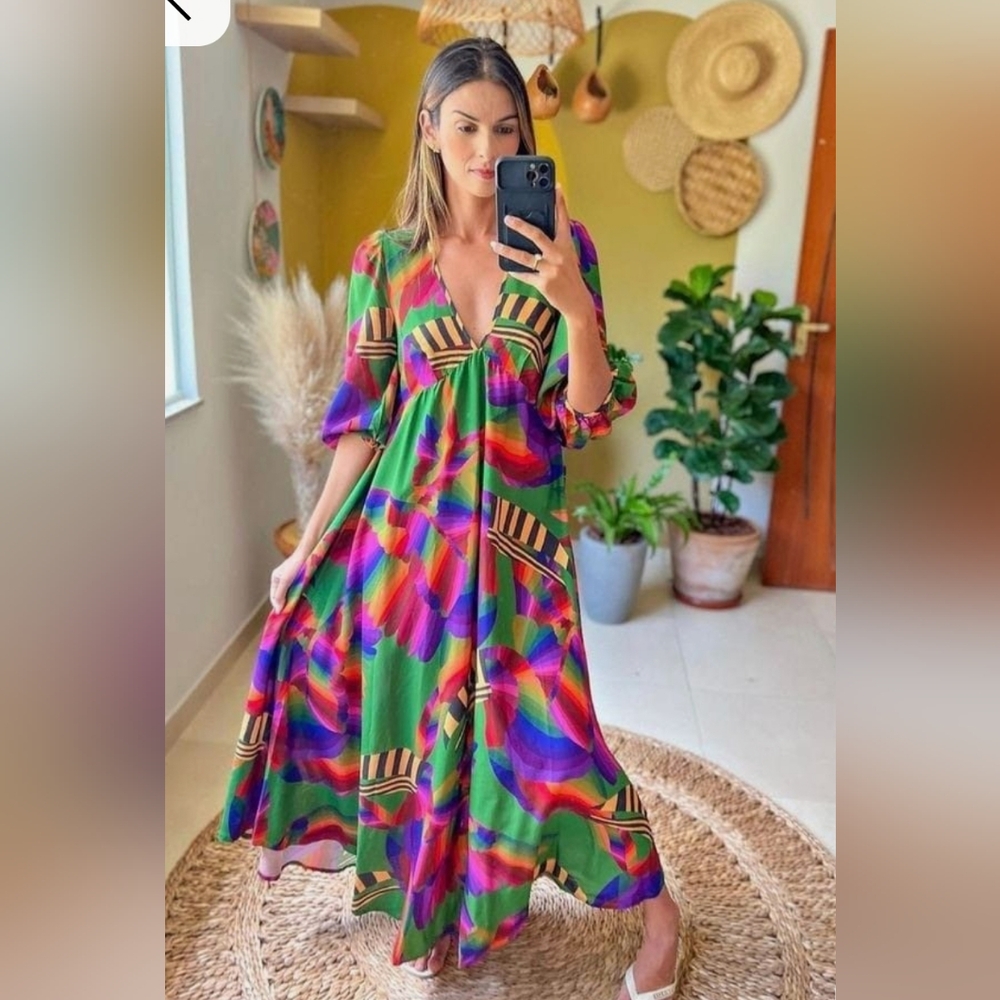 Farm Rio Rainbow Toucan Midi Dress